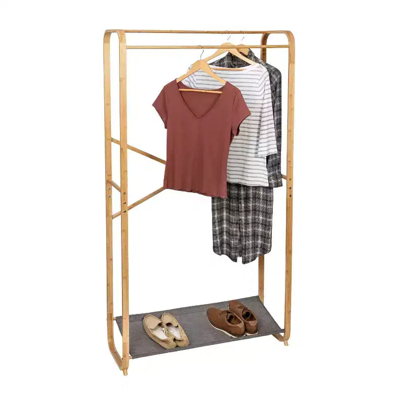 Portant à vêtements en bambou et toile