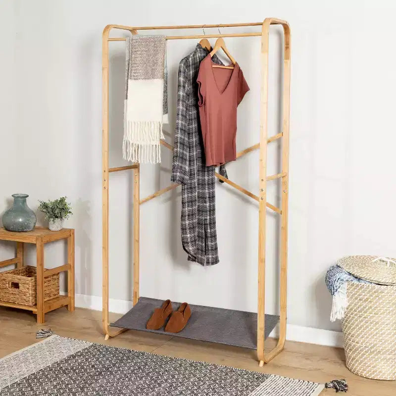 Bamboo and Canvas Garment Rack