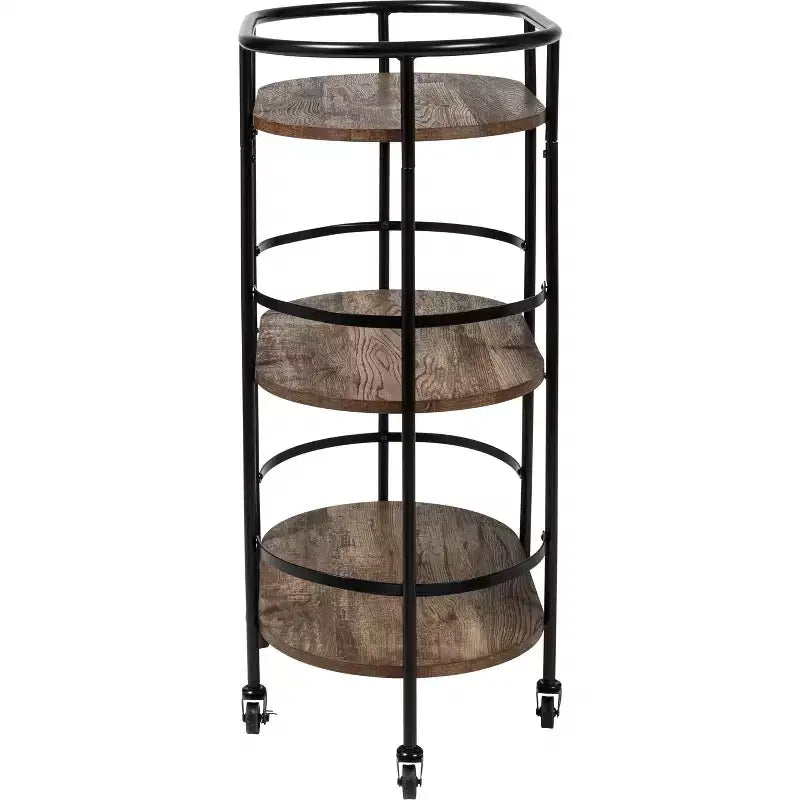 Honey-Can-Do Chariot de bar ovale à 3 niveaux Noyer : Desserte d'intérieur avec cadre en acier, étagères fixes, hauteur 88,4 cm