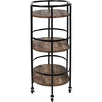 Honey-Can-Do Chariot de bar ovale à 3 niveaux Noyer : Desserte d'intérieur avec cadre en acier, étagères fixes, hauteur 88,4 cm