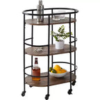 Honey-Can-Do Chariot de bar ovale à 3 niveaux Noyer : Desserte d'intérieur avec cadre en acier, étagères fixes, hauteur 88,4 cm