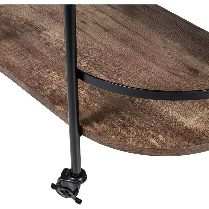 Honey-Can-Do Chariot de bar ovale à 3 niveaux Noyer : Desserte d'intérieur avec cadre en acier, étagères fixes, hauteur 88,4 cm