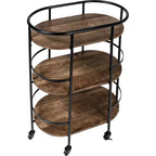 Honey-Can-Do Chariot de bar ovale à 3 niveaux Noyer : Desserte d'intérieur avec cadre en acier, étagères fixes, hauteur 88,4 cm