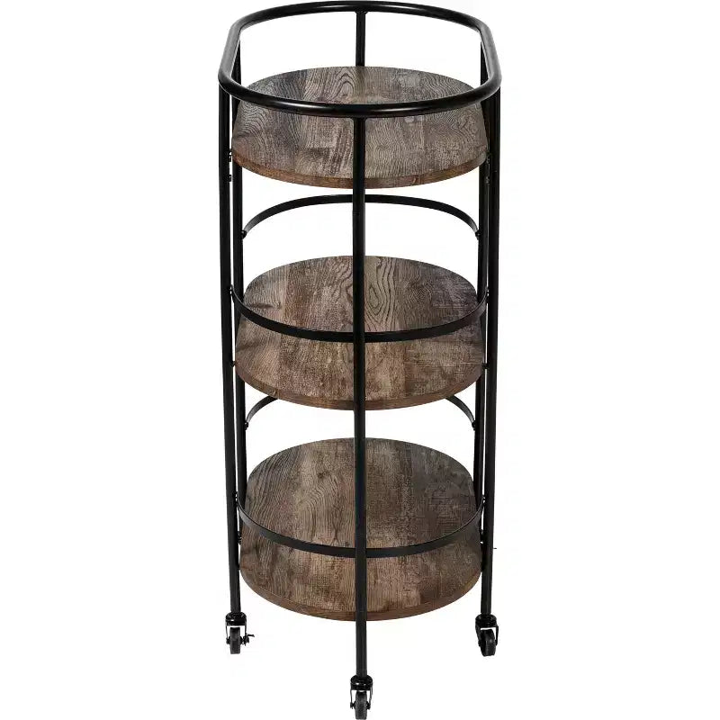 Honey-Can-Do Chariot de bar ovale à 3 niveaux Noyer : Desserte d'intérieur avec cadre en acier, étagères fixes, hauteur 88,4 cm
