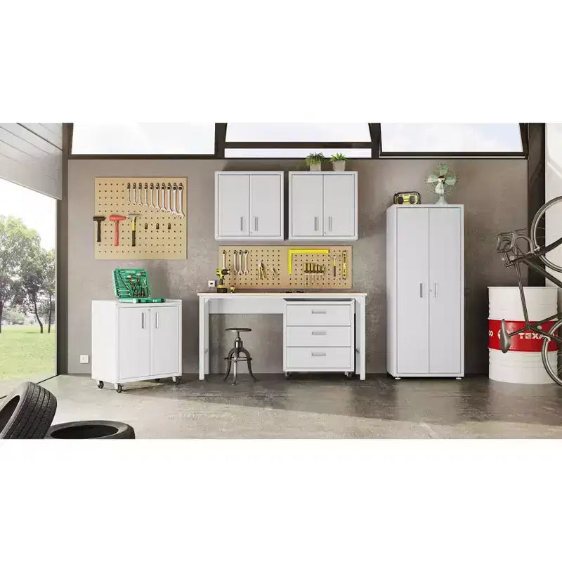 Manhattan Comfort Fortress Ensemble de 2 armoires de garage flottantes blanches