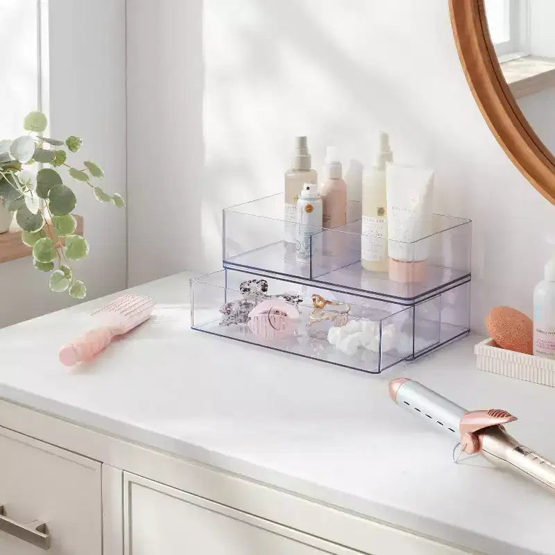 Bac de rangement transparent à compartiments avec tiroir - Brightroom™