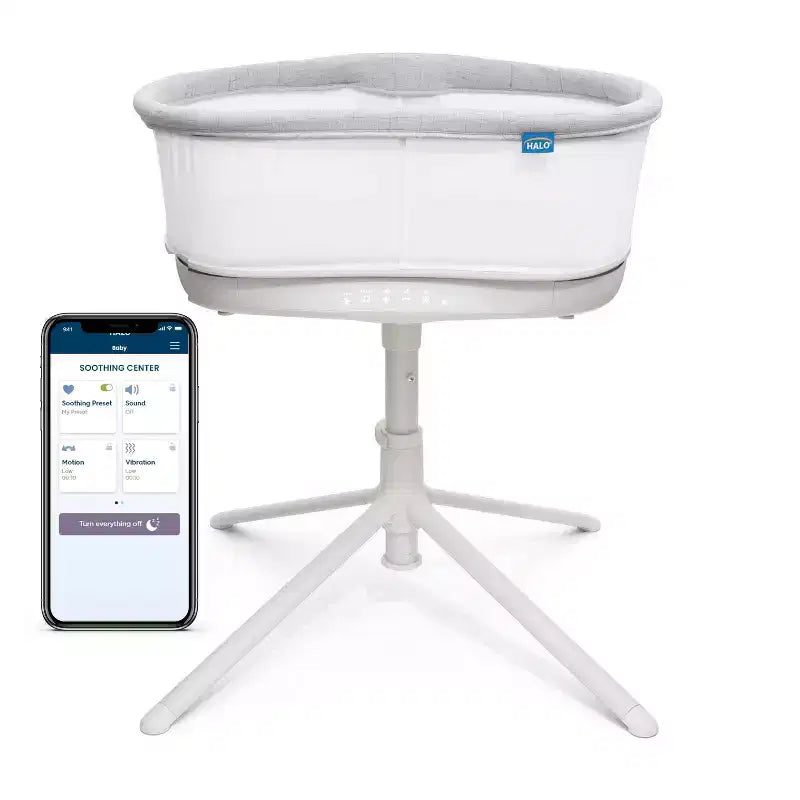 HALO BassiNest Connected Swivel Sleeper 3.0 Lit Cododo Intelligent - Gris : Hauteur Réglable, Pivotement à 360 Degrés, Vibrations, Sons et Chansons