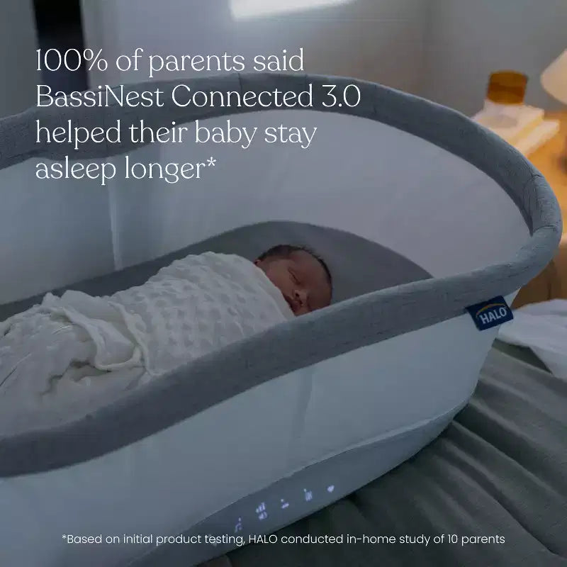 HALO BassiNest Connected Swivel Sleeper 3.0 Lit Cododo Intelligent - Gris : Hauteur Réglable, Pivotement à 360 Degrés, Vibrations, Sons et Chansons