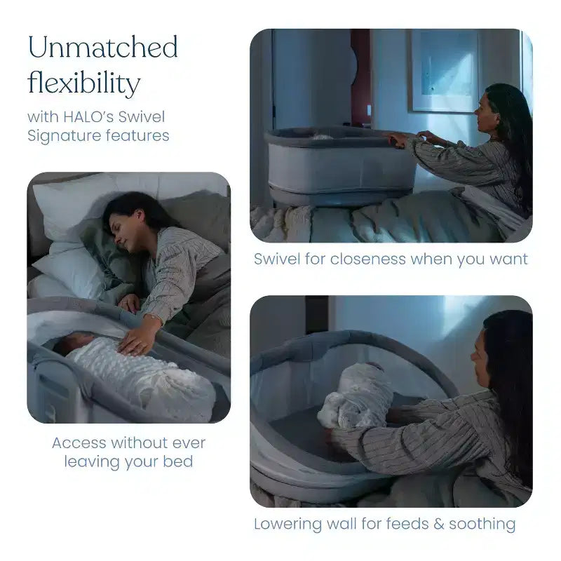 HALO BassiNest Connected Swivel Sleeper 3.0 Lit Cododo Intelligent - Gris : Hauteur Réglable, Pivotement à 360 Degrés, Vibrations, Sons et Chansons