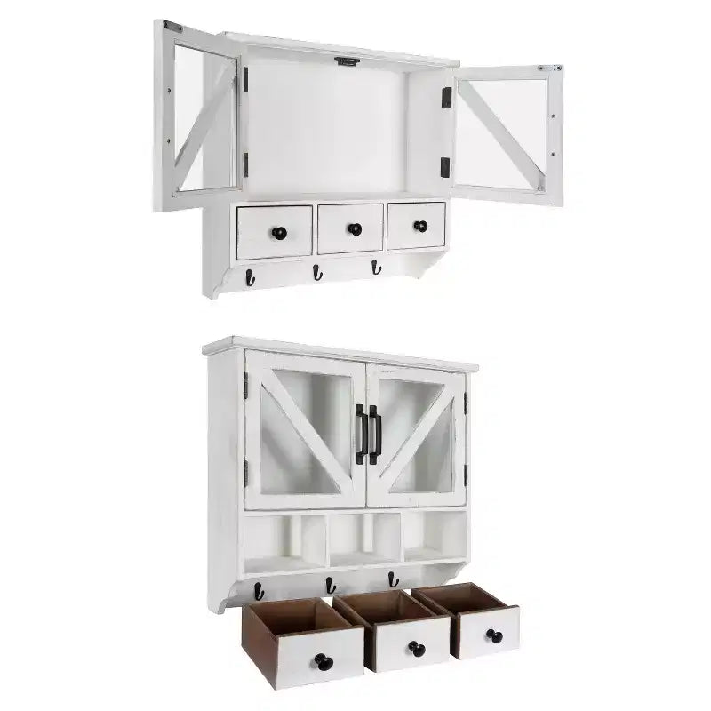 Meuble mural décoratif en bois rustique Hutchins blanc 21" x 6" x 20" - Kate & Laurel All Things Decor : Portes en verre magnétique, Rangement