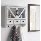 Meuble mural décoratif en bois rustique Hutchins blanc 21" x 6" x 20" - Kate & Laurel All Things Decor : Portes en verre magnétique, Rangement