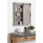 Armoire Murale Décorative en Bois avec Miroir de Maquillage Gris Rustique - Kate & Laurel All Things Decor : Étagère Flottante à 3 Niveaux, Aucun Assemblage Requis