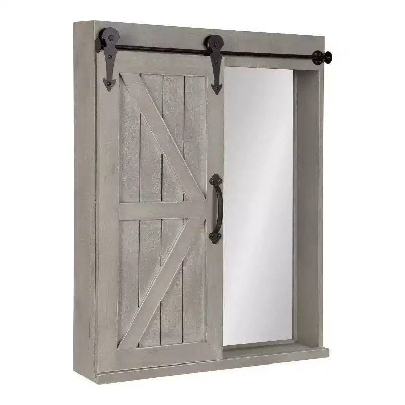 Armoire Murale Décorative en Bois avec Miroir de Maquillage Gris Rustique - Kate & Laurel All Things Decor : Étagère Flottante à 3 Niveaux, Aucun Assemblage Requis