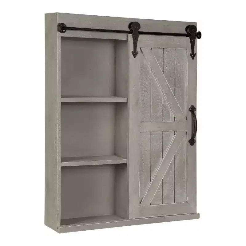 Armoire Murale Décorative en Bois avec Miroir de Maquillage Gris Rustique - Kate & Laurel All Things Decor : Étagère Flottante à 3 Niveaux, Aucun Assemblage Requis