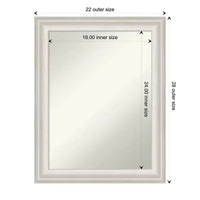 Miroir mural de salle de bain Trio blanc lavé argenté 23 po x 29 po sans biseau - Amanti Art : Rectangle moderne, quincaillerie de fixation incluse