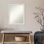 Miroir mural de salle de bain Trio blanc lavé argenté 23 po x 29 po sans biseau - Amanti Art : Rectangle moderne, quincaillerie de fixation incluse