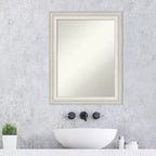 Miroir mural de salle de bain Trio blanc lavé argenté 23 po x 29 po sans biseau - Amanti Art : Rectangle moderne, quincaillerie de fixation incluse
