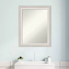 Miroir mural de salle de bain Trio blanc lavé argenté 23 po x 29 po sans biseau - Amanti Art : Rectangle moderne, quincaillerie de fixation incluse