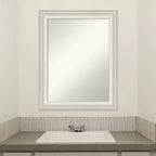 Miroir mural de salle de bain Trio blanc lavé argenté 23 po x 29 po sans biseau - Amanti Art : Rectangle moderne, quincaillerie de fixation incluse