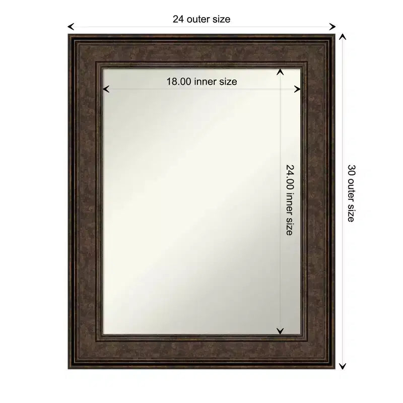 Miroir mural de salle de bain en bronze non biseauté 24" x 30" - Amanti Art : Rectangulaire, cadre en polystyrène, mural