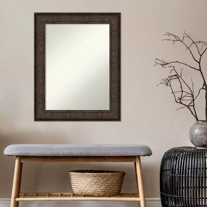 Miroir mural de salle de bain en bronze non biseauté 24" x 30" - Amanti Art : Rectangulaire, cadre en polystyrène, mural
