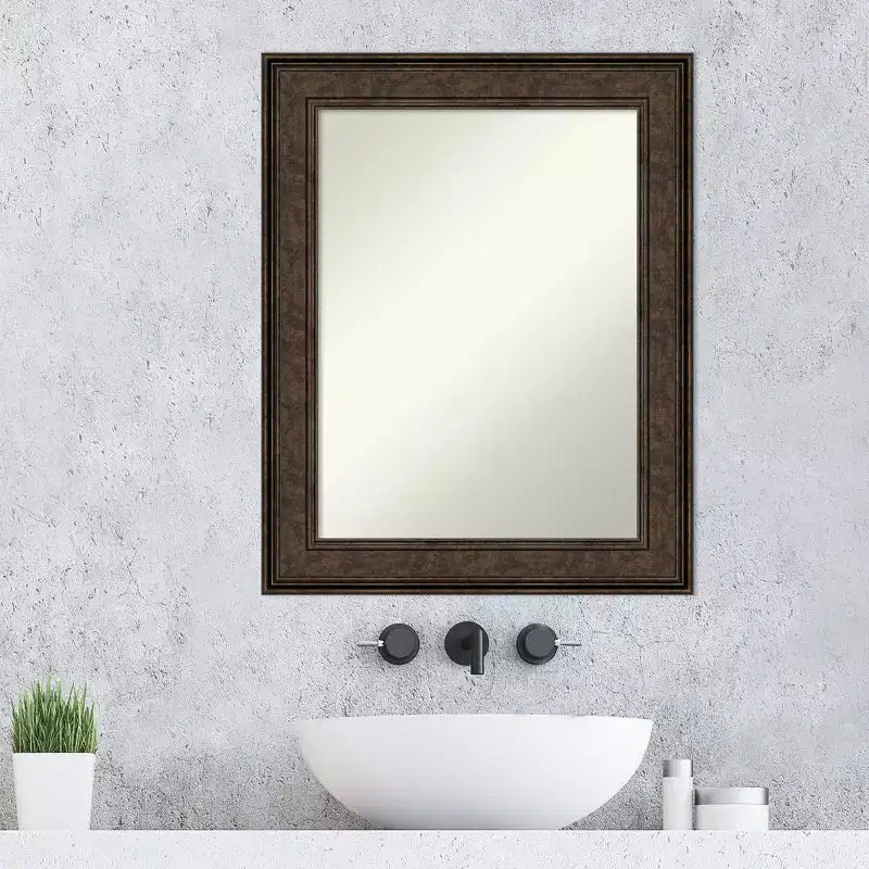 Miroir mural de salle de bain en bronze non biseauté 24" x 30" - Amanti Art : Rectangulaire, cadre en polystyrène, mural