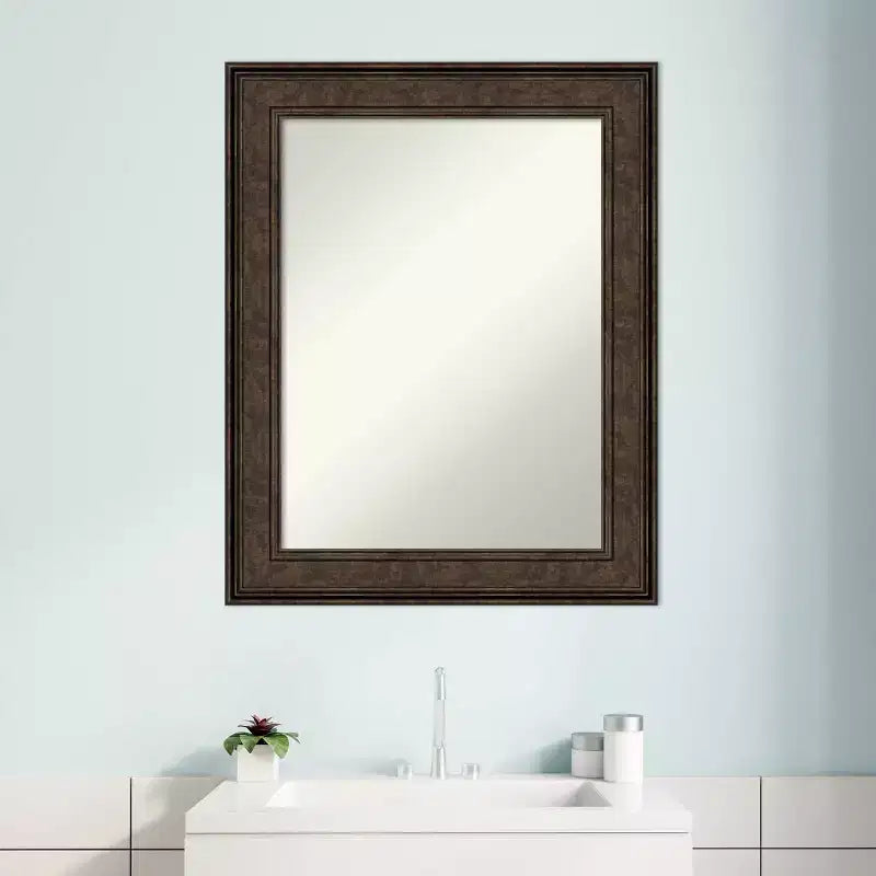 Miroir mural de salle de bain en bronze non biseauté 24" x 30" - Amanti Art : Rectangulaire, cadre en polystyrène, mural