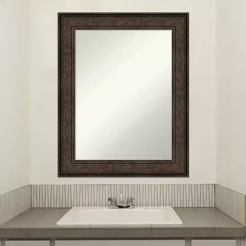 Miroir mural de salle de bain en bronze non biseauté 24" x 30" - Amanti Art : Rectangulaire, cadre en polystyrène, mural