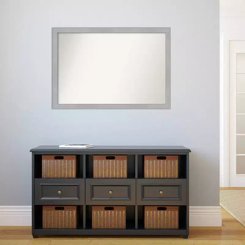 Amanti Art Miroir mural de salle de bain étroit non biseauté Vista de 39 po x 27 po en nickel brossé : rectangulaire, moderne, à fixation murale, quincaillerie incluse