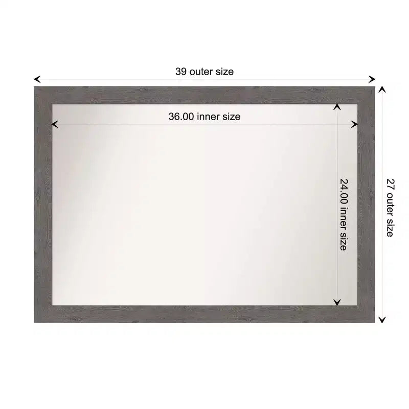 Miroir mural étroit en planches rustiques 40" x 28" pour meuble-lavabo de salle de bain - Amanti Art : Quincaillerie de montage incluse