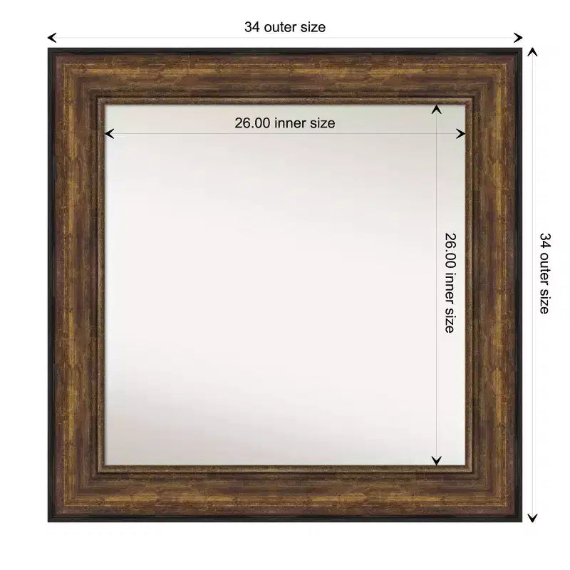 Miroir mural bronze non biseauté pour salle de bal 34 po x 34 po - Amanti Art