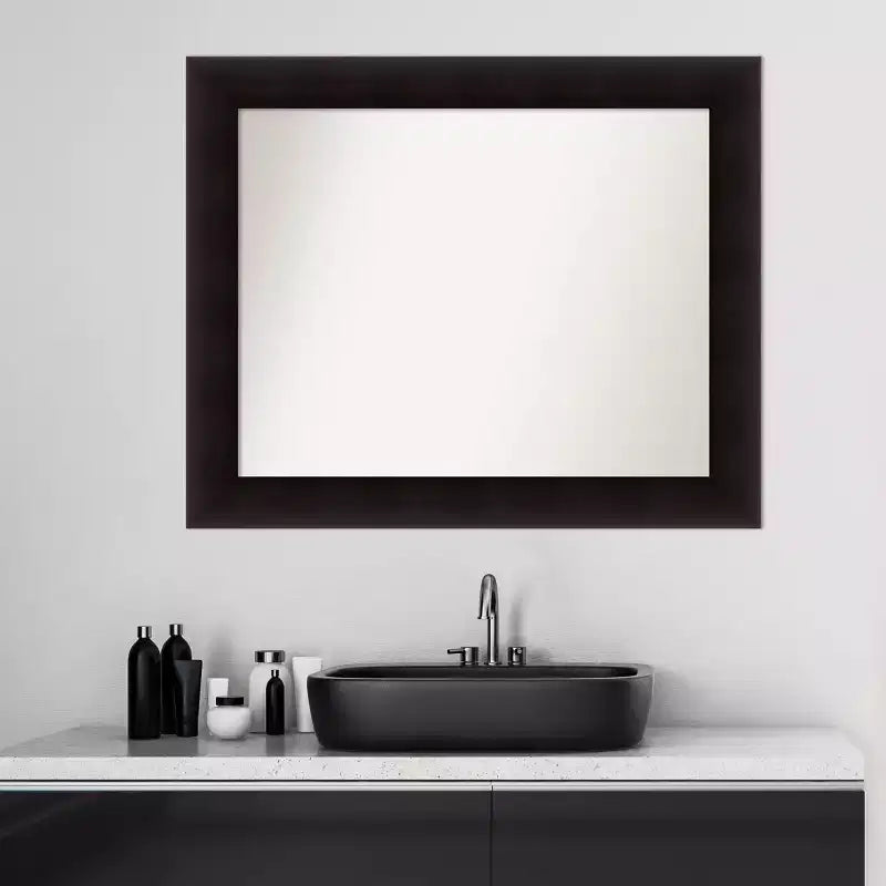 Miroir mural de salle de bain en bois Espresso non biseauté Amanti Art Portico 34" x 28" : Rectangulaire moderne, mural