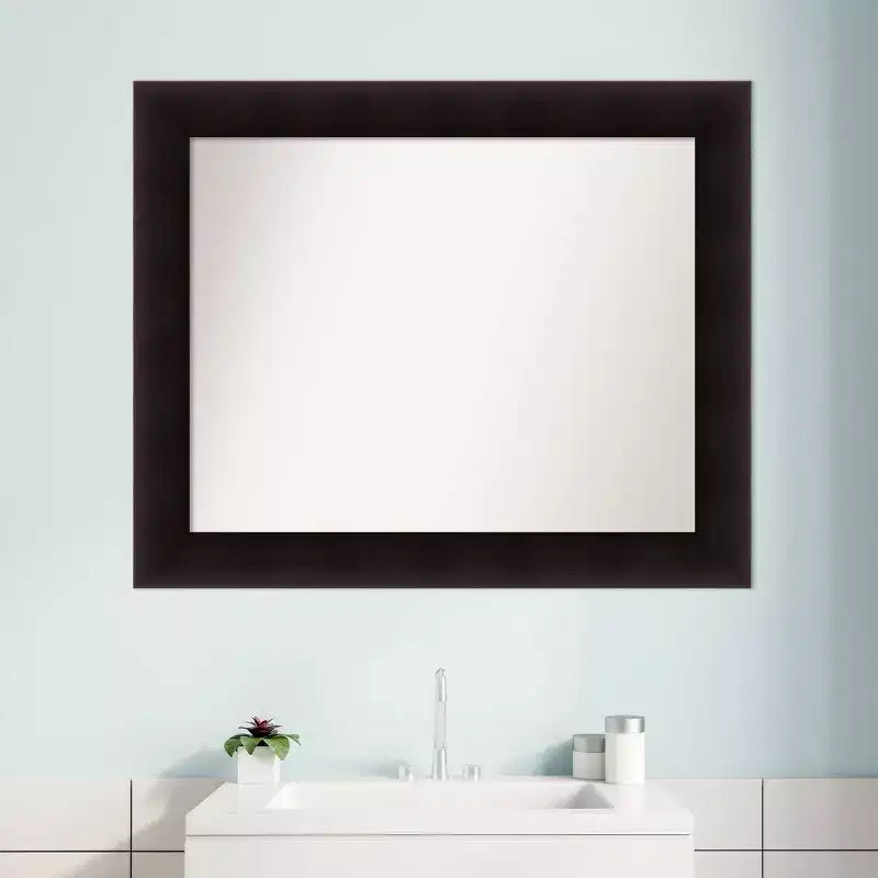 Miroir mural de salle de bain en bois Espresso non biseauté Amanti Art Portico 34" x 28" : Rectangulaire moderne, mural