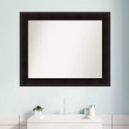 Miroir mural de salle de bain en bois Espresso non biseauté Amanti Art Portico 34" x 28" : Rectangulaire moderne, mural