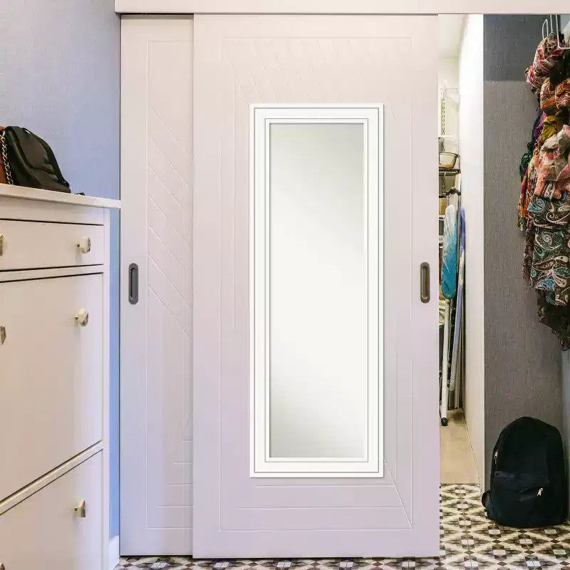 Miroir de porte 48,26 cm x 134,62 cm Amanti Art en bois blanc style Craftsman non biseauté