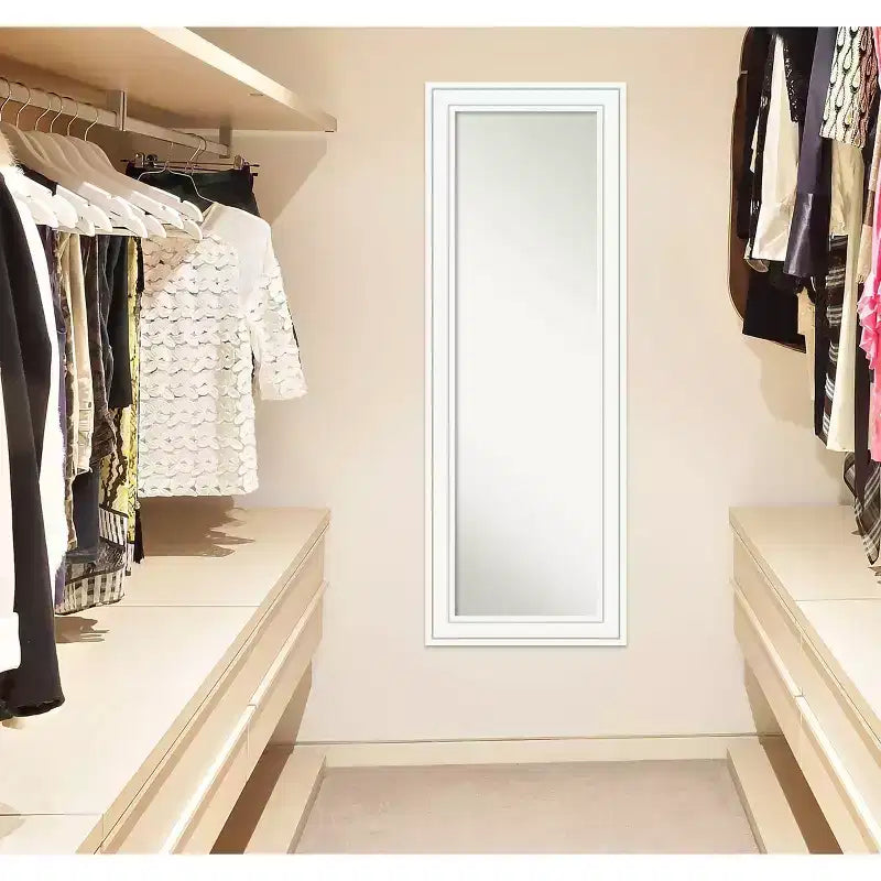 Miroir de porte 48,26 cm x 134,62 cm Amanti Art en bois blanc style Craftsman non biseauté