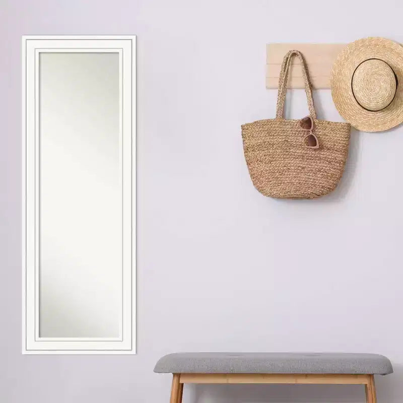 Miroir de porte 48,26 cm x 134,62 cm Amanti Art en bois blanc style Craftsman non biseauté