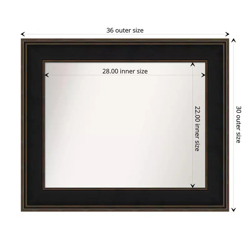 Miroir mural de salle de bain en bois non biseauté 36" x 30" Espresso - Amanti Art : Moderne Rectangulaire, Mural, Cadre en bois