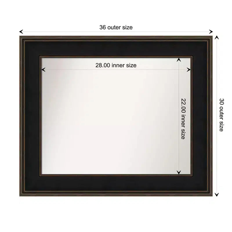 Miroir mural de salle de bain en bois non biseauté 36" x 30" Espresso - Amanti Art : Moderne Rectangulaire, Mural, Cadre en bois