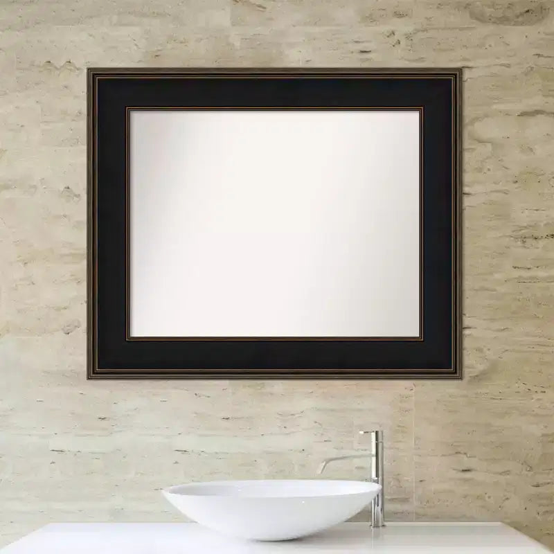 Miroir mural de salle de bain en bois non biseauté 36" x 30" Espresso - Amanti Art : Moderne Rectangulaire, Mural, Cadre en bois