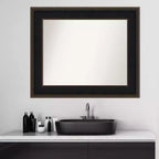 Miroir mural de salle de bain en bois non biseauté 36" x 30" Espresso - Amanti Art : Moderne Rectangulaire, Mural, Cadre en bois