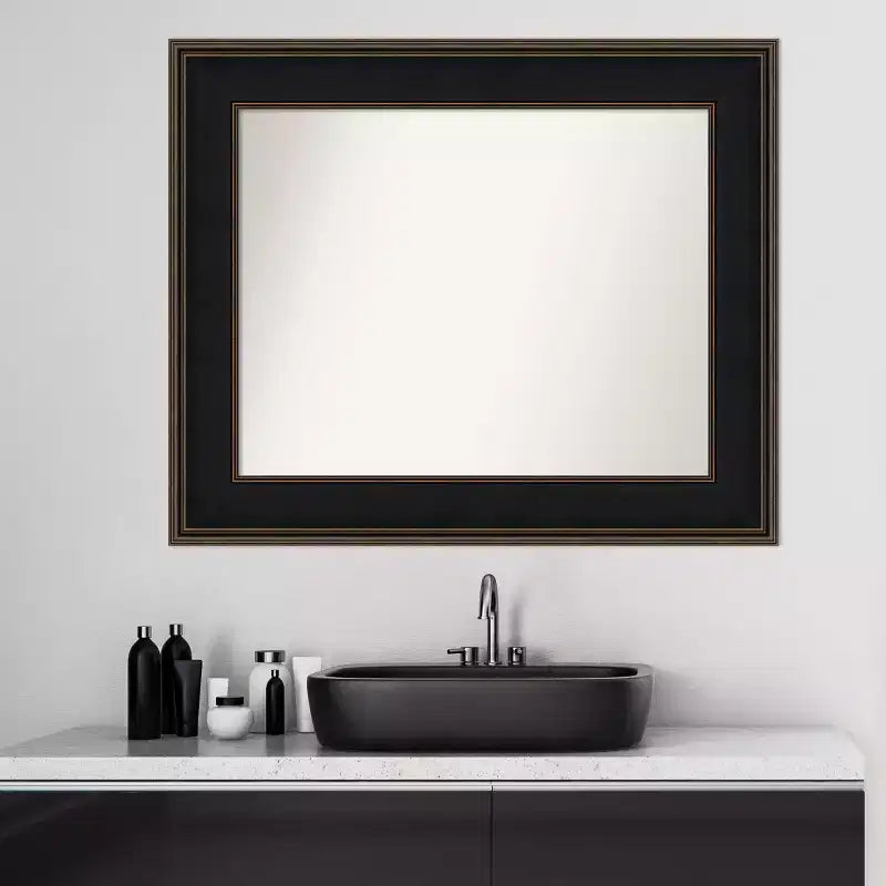 Miroir mural de salle de bain en bois non biseauté 36" x 30" Espresso - Amanti Art : Moderne Rectangulaire, Mural, Cadre en bois