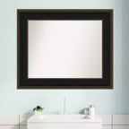 Miroir mural de salle de bain en bois non biseauté 36" x 30" Espresso - Amanti Art : Moderne Rectangulaire, Mural, Cadre en bois