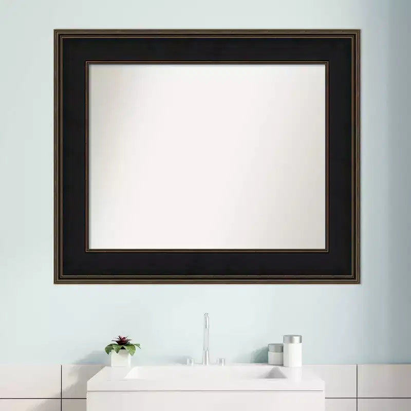 Miroir mural de salle de bain en bois non biseauté 36" x 30" Espresso - Amanti Art : Moderne Rectangulaire, Mural, Cadre en bois
