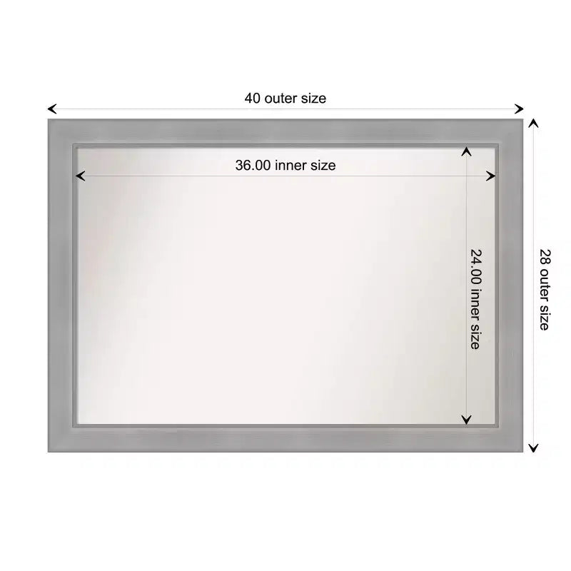 Miroir Mural de Salle de Bain Amanti Art 40"x28" Vista Non Biseauté en Nickel Brossé : Rectangulaire Moderne, Mural, Fixations Incluses