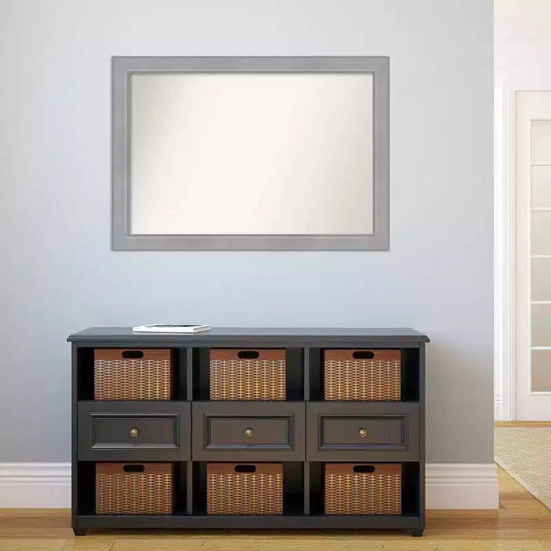 Miroir Mural de Salle de Bain Amanti Art 40"x28" Vista Non Biseauté en Nickel Brossé : Rectangulaire Moderne, Mural, Fixations Incluses