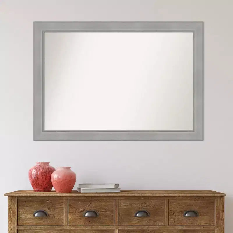 Miroir Mural de Salle de Bain Amanti Art 40"x28" Vista Non Biseauté en Nickel Brossé : Rectangulaire Moderne, Mural, Fixations Incluses