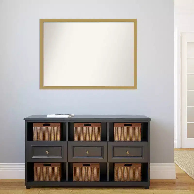 Miroir mural étroit non biseauté pour salle de bain Grace 40"x29" Or brossé - Amanti Art : Rectangle moderne, Cadre en polystyrène