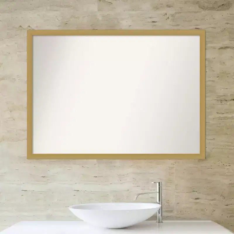 Miroir mural étroit non biseauté pour salle de bain Grace 40"x29" Or brossé - Amanti Art : Rectangle moderne, Cadre en polystyrène