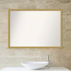 Miroir mural étroit non biseauté pour salle de bain Grace 40"x29" Or brossé - Amanti Art : Rectangle moderne, Cadre en polystyrène